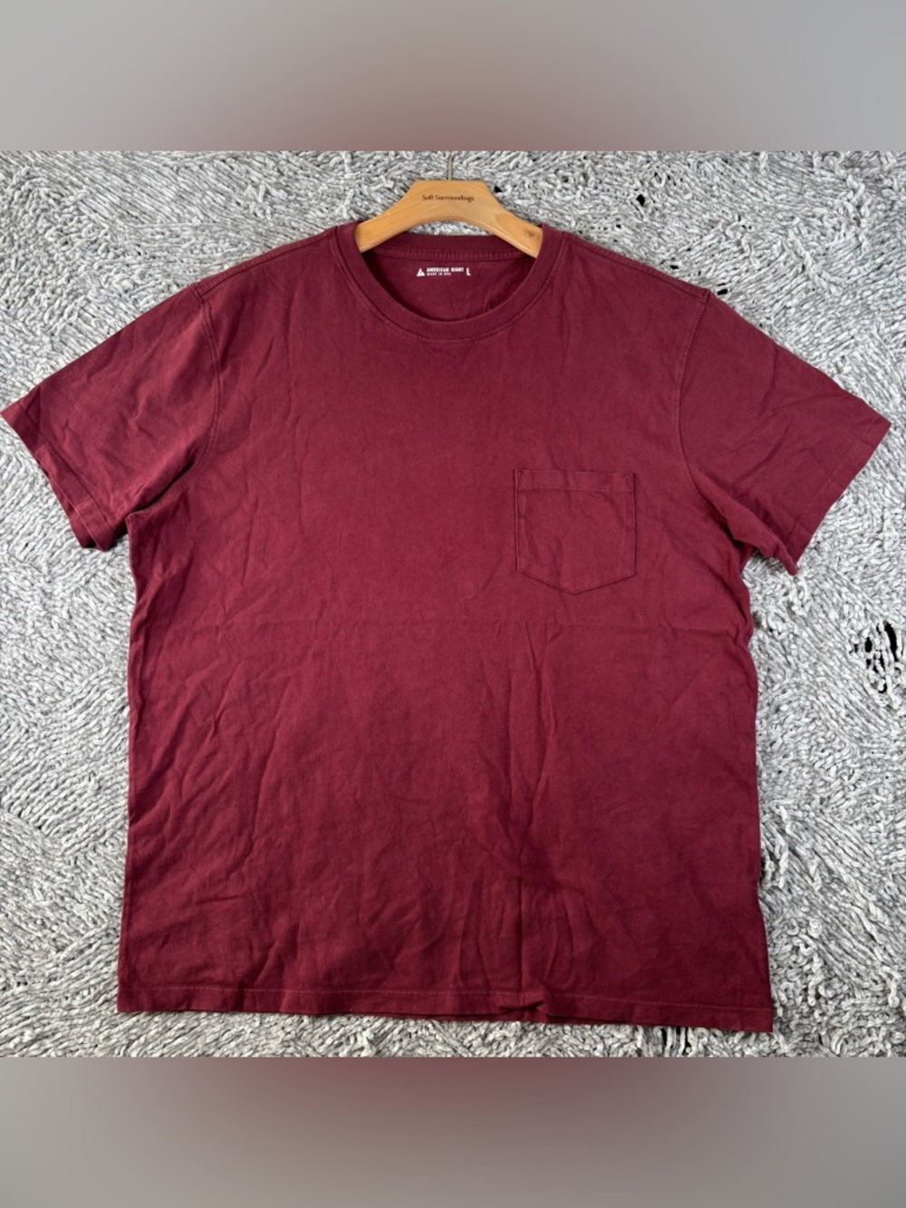 American Giant T-Shirt Mens Large Burgundy Red Short Sleeve Made In USA Crew
